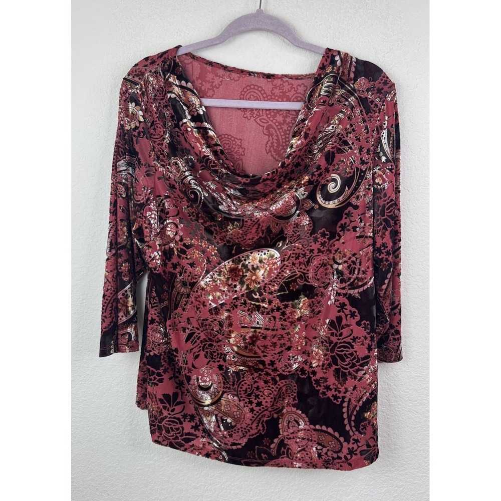 Dressbarn Women's 1X Cowl Neck Velvet Burnout Paisley Top‎ Whimsigoth Fairy Boho